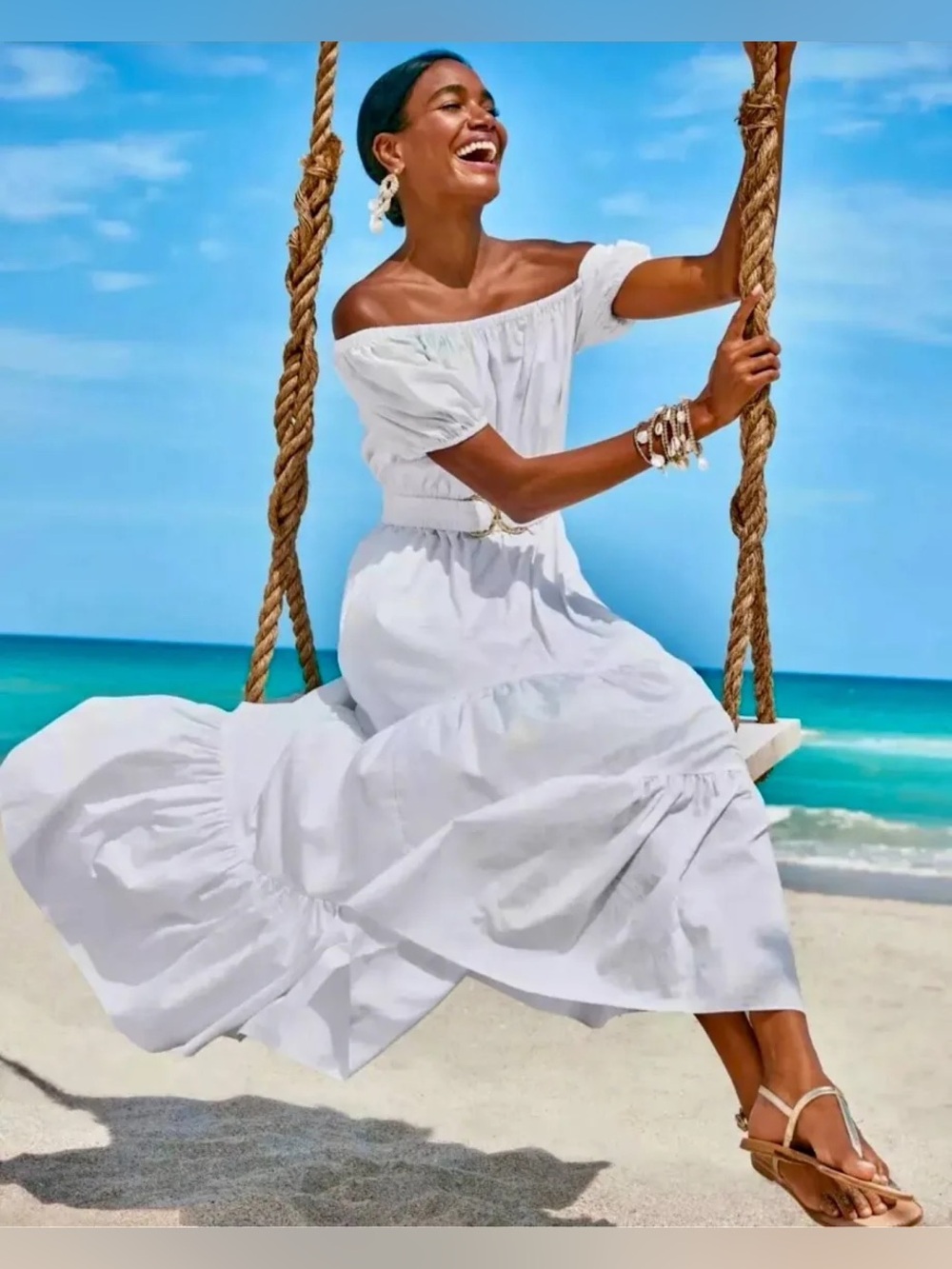 NWT Lilly Pulitzer Nessa Off The Shoulder Cotton Maxi Dress White